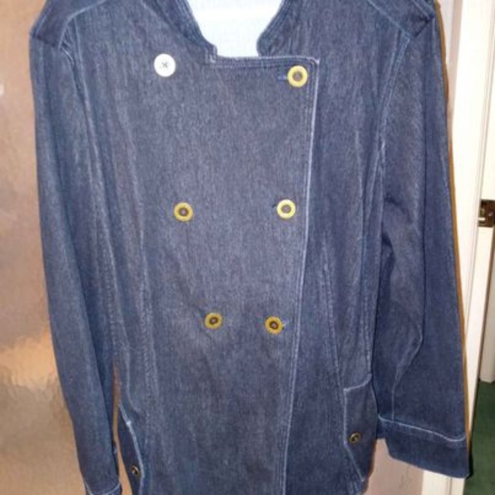 Coat Coldwater Creek Knit Dark Denim Peacoat XL Chef Coat